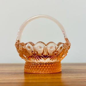 Vintage Pink Mosser Glass Miniature Basket: Trinket Holder, Ring Dish, Unique Gift Idea