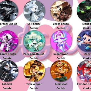 Cookie Run Kingdom CRK ~ Pinback Buttons and Keychains ~ Timekeeper Croissant Litmus Scoop