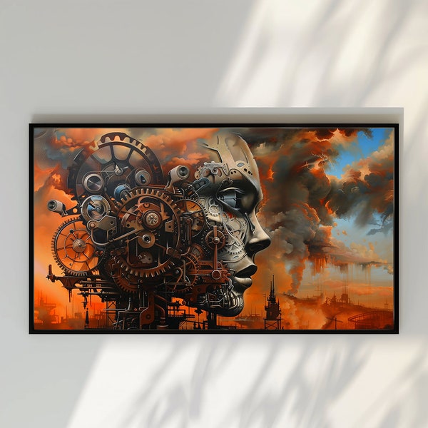 Mother of Machines - Steampunk Art | Maximalist Surrealist Art | Dystopian Art | Factory Gears Female Art | Printable Art | Digital Download