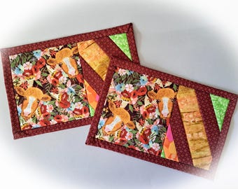 Cow Themed Quilted Halloween Mug Rug - Set of 2