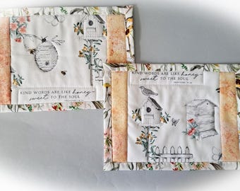 Beehive Quilted Fabric Mug Rugs - Set of 2