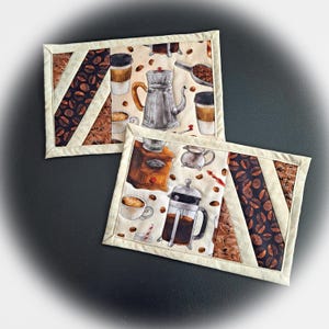 Coffee Quilted Fabric Mug Rugs - Set of 2