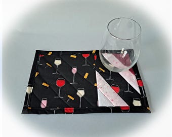 Handmade Wine Glass Quilted Mug Rug - Set of 2