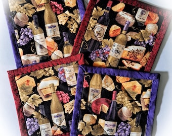 Wine Themed Quilted Coasters - Set of 4