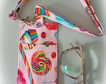 Pink Candy Eye Glass and Pen Holder with Optional Matching Lanyard