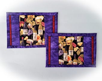 Wine Themed Quilted Fabric Mug Rugs - Set of 2