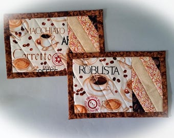 Latte Quilted Fabric Mug Rugs - Set of 2