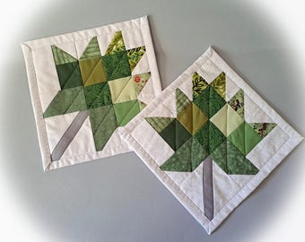 Green Leaf Mug Rug - Set of 2