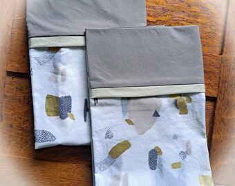 Brown and White Handmade 100% Cotton Pillowcases - Set of 2