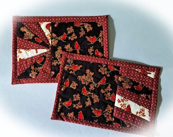 Cardinal Quilted Fabric Mug Rugs - Set of 2