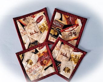 Wine Label Themed Quilted Coasters - Set of 4