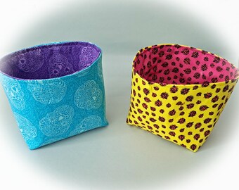 Ladybugs or Skull Reversible Fabric Storage or Gift Basket