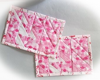 Flamingoes Quilted Fabric Mug Rugs - Set of 2