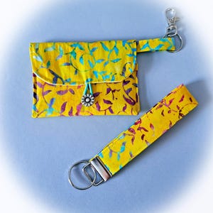 Handmade Fabric Wallet with Optional Wristlet Key Fob