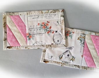 Beehive Quilted Fabric Mug Rugs - Set of 2