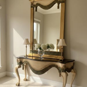 Ornate Dragon Claw Console Table & Oversized Mirror Set – Hand‑Painted Entryway Statement Piece