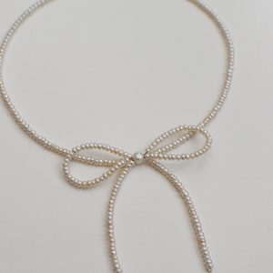 Pearl Bow Necklace, Genuine AAA Freshwater Pearls, Ribbon Knot Choker ...