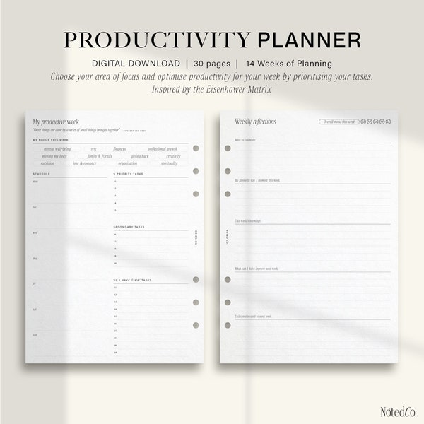 Printable A5 Productivity Planner Inserts For Weekly Planning Inserts Dated Inserts For LV GM Agenda Filofax Insert refill Priority matrix