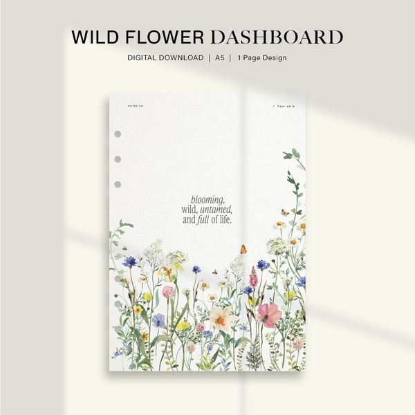 Bloom Wild Flower Design Dashboard Printable Vellum Quote Dashboard for LV GM Agenda Filofax Dashboard Kikki K Dashboard Flower Art