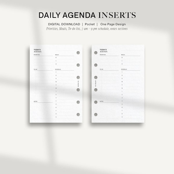 Printable Pocket Planner Inserts For Daily planning Daily Agenda Inserts For LV PM Agenda Filofax Pocket Monthly refill Daily Schedule