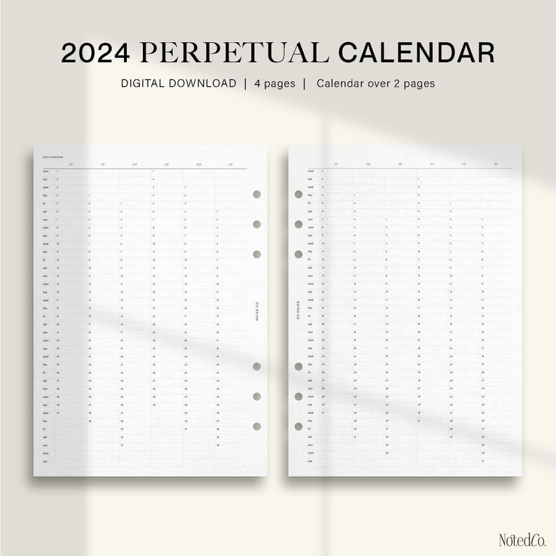 2024 Monthly Perpetual Calendar Printable A5 Planner Inserts for ...