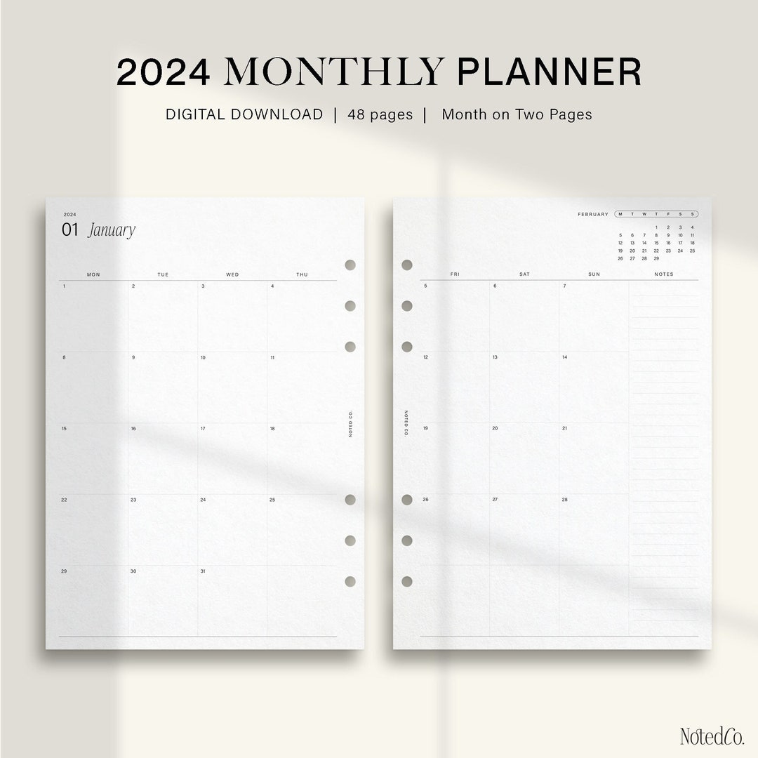 2024 Monthly Calendar Printable A5 Planner Inserts for Monthly Planning ...