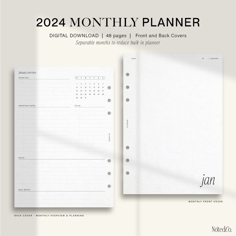 2024 Monthly Calendar Printable A5 Planner Inserts for Monthly Planning ...