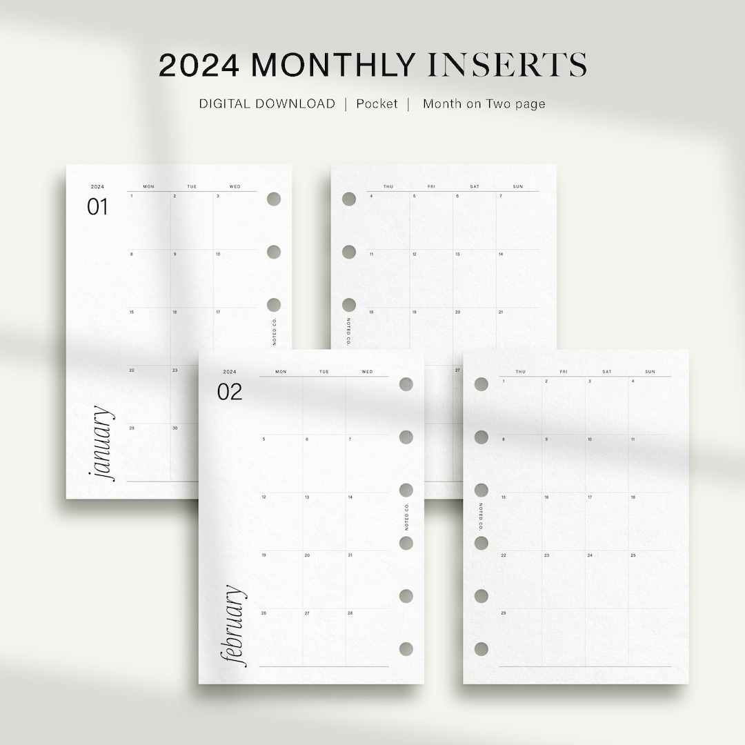 2024 Monthly Calendar Printable Pocket Planner Inserts for Monthly