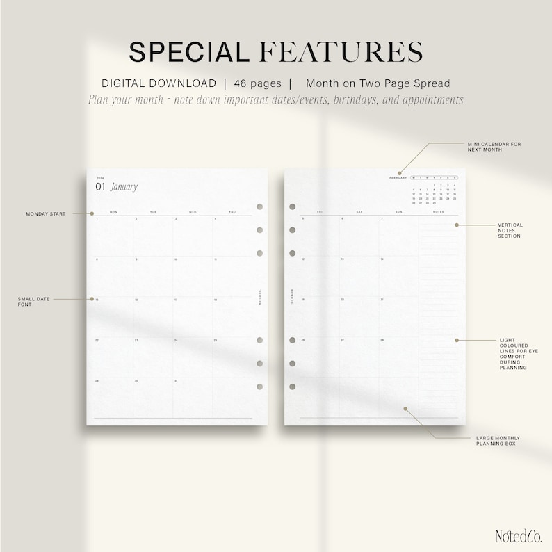 2024 Monthly Calendar Printable A5 Planner Inserts for Monthly Planning ...