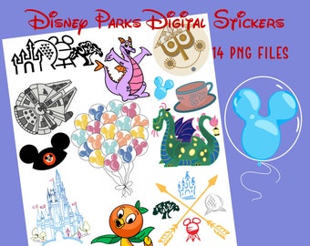 WDW Parks Digital Stickers, PNG files, Daily Planner Stickers, Pre-cropped iPad Stickers, Goodnotes Stickers, OneNote Stickers
