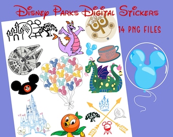WDW Parks Digital Stickers, PNG files, Daily Planner Stickers, Pre-cropped iPad Stickers, Goodnotes Stickers, OneNote Stickers