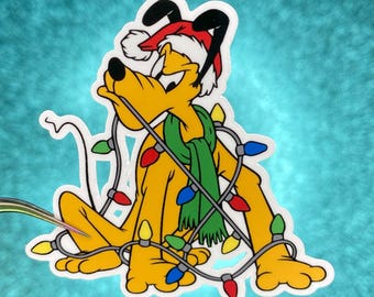 Pluto Wrapped in Lights Sticker | Christmas | Waterproof Vinyl Sticker