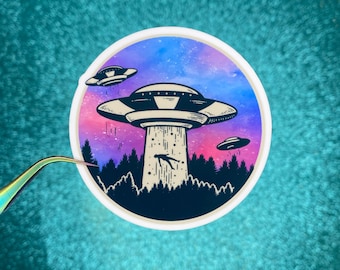 Alien Abduction Sticker | Space | Waterproof Vinyl Sticker
