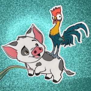 Pua and Hei Hei Sticker | Moana Sticker | Waterproof Vinyl Sticker