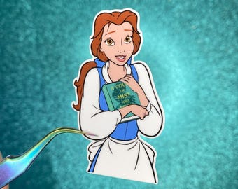 Pegatina de Bella leyendo Una Corte de Niebla y Furia / La Bella y la Bestia / ACOTAR / Pegatina de vinilo impermeable