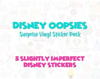 Oopsie Stickers | Set of 5 Random Imperfect Stickers | Mystery Grab Bag of Mistake Disney Stickers | Waterproof Vinyl Stickers
