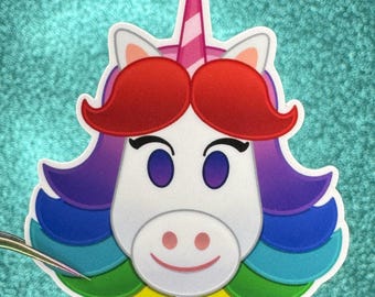 Pegatina de emoji de unicornio arcoíris / De adentro hacia afuera / Pegatina de vinilo impermeable