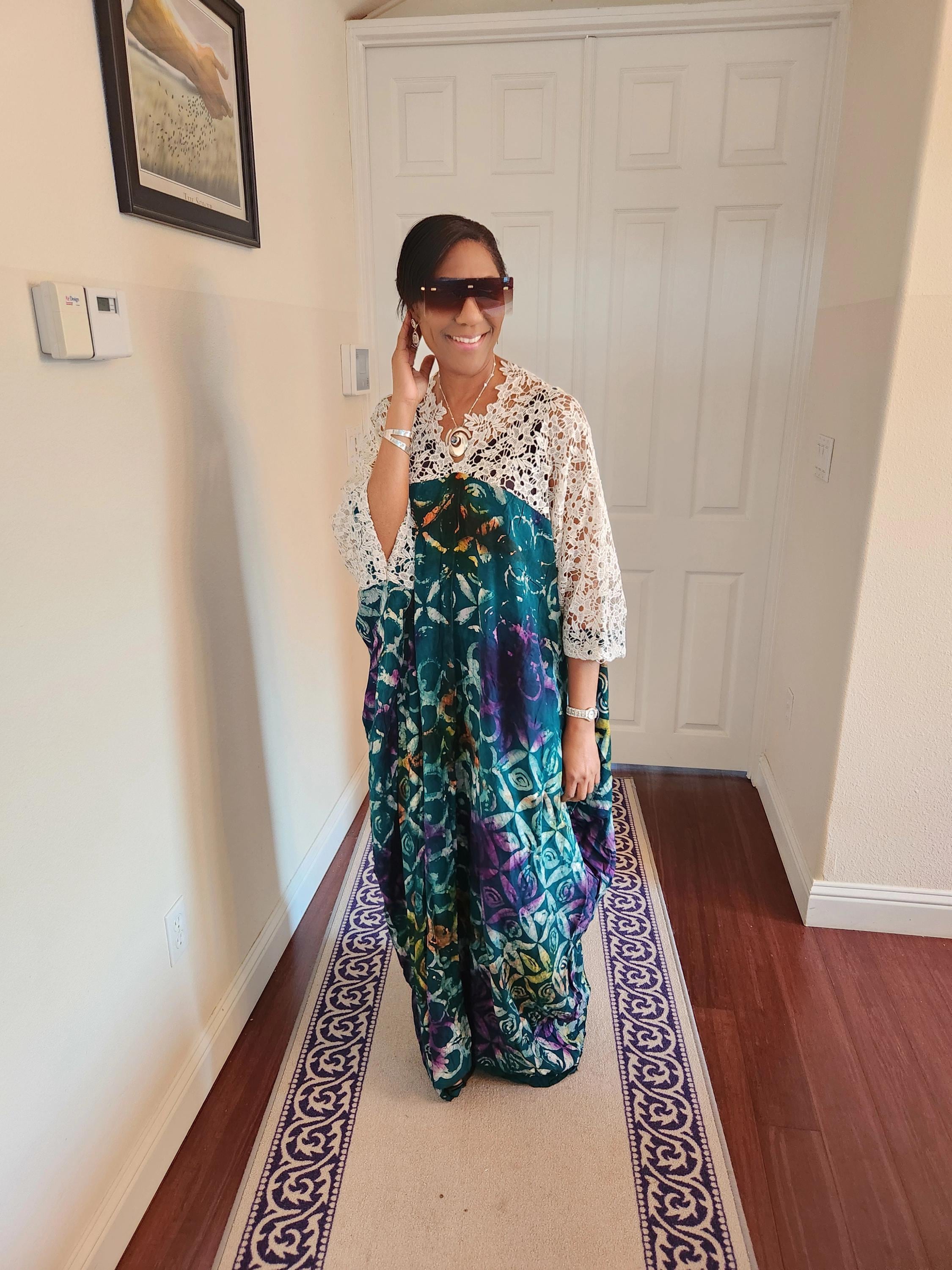 Fully Stoned Dry Lace Kaftan/Boubou Gown( Teal) main image 1