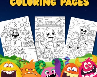 Cute Scary Monster Coloring Pages, Kids Halloween Coloring Sheets, Printable Coloring Book PDF, Fun Activity for Boys & Girls