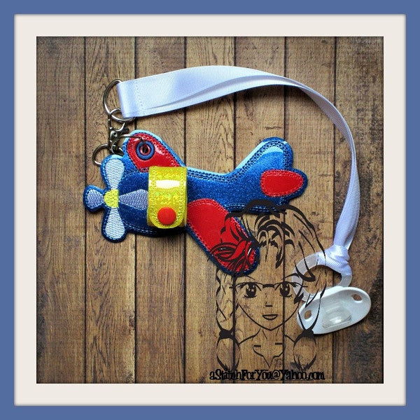 AIRPLANE Baby Pacifier or Toy Holder ~ Bow Hat Headband CARRiER HoLDER ~ In the Hoop ~ Instant download Design by Carrie