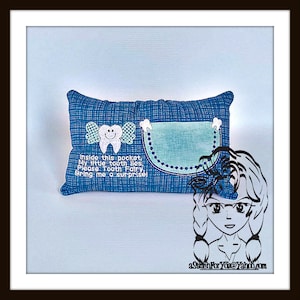 TOOTH Fairy ITH PoCKET PoEM Applique 4 a pillow-pillow-fund, inglés y español ~ In the Hoop ~ Descarga instantánea Diseño de Carrie