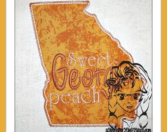 GEORGIA State Applique, Sweet Georgia Peach ~ In the Hoop ~ Instant download Design by Carrie