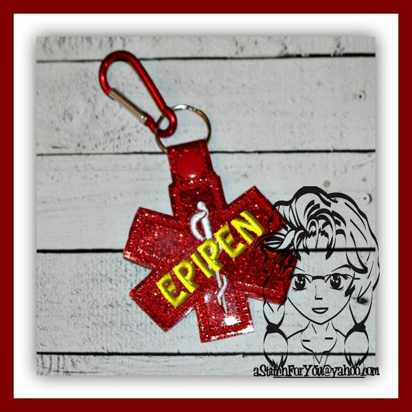MeDICAL EPIPEN Alert Key FOB Key Ring Snap Tab ~ In the Hoop ~ Instant download Design by Carrie