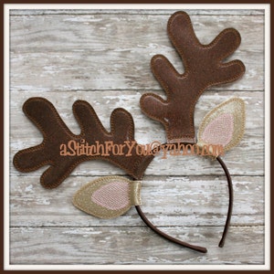 REINDEER Ears & ANLeRs ~ (4 Piece) ~ In the Hoop ~ Instant download Design by Carrie