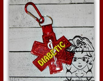 MeDICAL DIABETIC Alert Key FOB Key Ring Snap Tab ~ In the Hoop ~ Instant download Design by Carrie