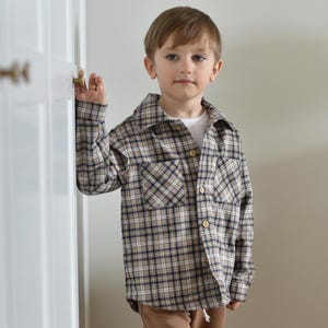 Kids Cotton Plaid Shirt, Long Sleeve Button Down for Boys, Toddler Fall Flannel Top, Soft Casual Shirt, Classic Checkered Outfit