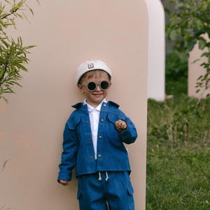 Completo camicia e pantaloni in denim per bambini piccoli, completo casual in jeans per ragazzi, abbigliamento per bambini in morbido cotone, completo in denim per bambini piccoli per tutti i giorni, set da viaggio