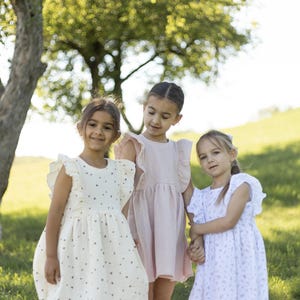 Muslin Girls&#39; Dress, Soft Cotton Girl Dress, Summer Toddler Dress, Cute Kids Outfit, Floral Muslin Dress with Ruffles, Vacation Dress