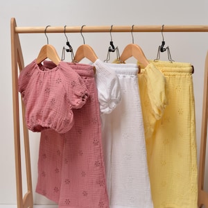 Muslin Set of 3, Summer Girl Outfit, Set with Top, Skirt & Pants, Comfortable Summer Clothes, Natural Summer Clothing, Boho Toddler Girl Set