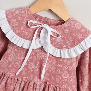 Cotton Peter Pan Collar Dress, 1st Birthday Dress for Girl, Pink Long Sleeve Easter Baby Dress, Vintage Toddler&#39;s Dress Girl&#39;s Festive Dress